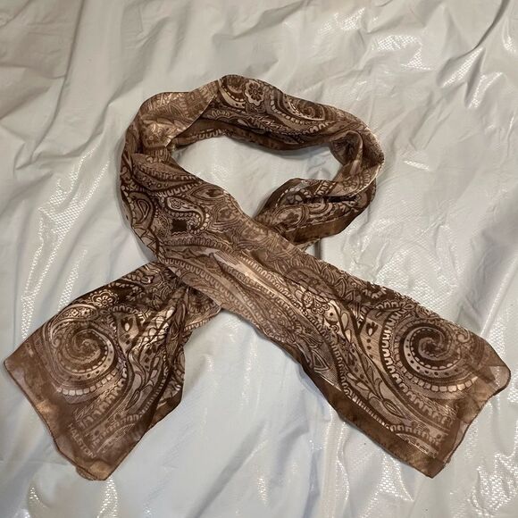 Vintage Halston Brown Paisley Semi Sheer Rectangular Scarf - Picture 3 of 12